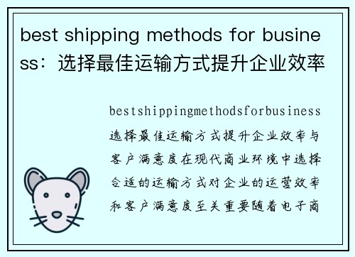 best shipping methods for business：选择最佳运输方式提升企业效率与客户满意度